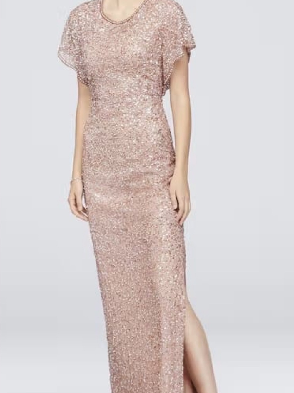 Adrianna Papell Rose Gold Beaded Flutter Sleeve Scoopnevk Sheath Dress